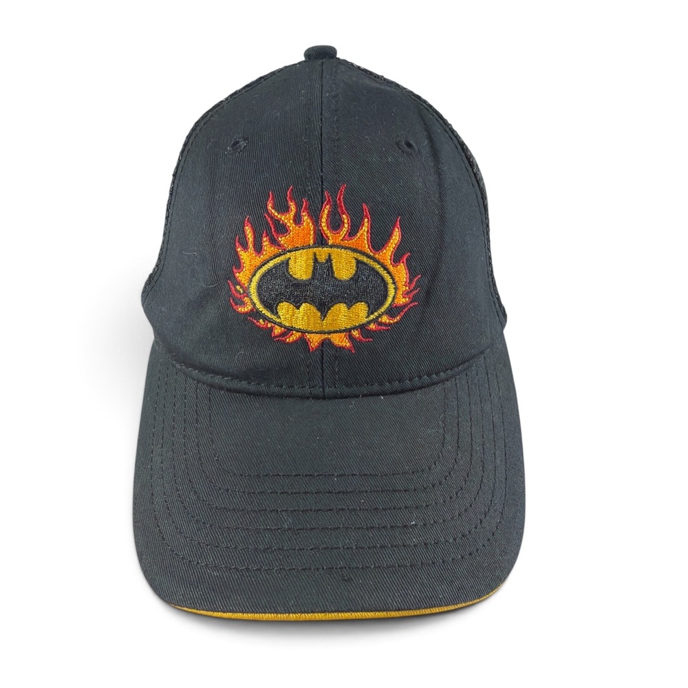 Batman Trucker Hat Kids Youth Black Flame Logo Mesh Snapback Cap